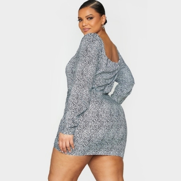 PLT Dalmatian Print Cinched Waist Bodycon Long Sleeve Mini Black White - sz 28 - Picture 2 of 5